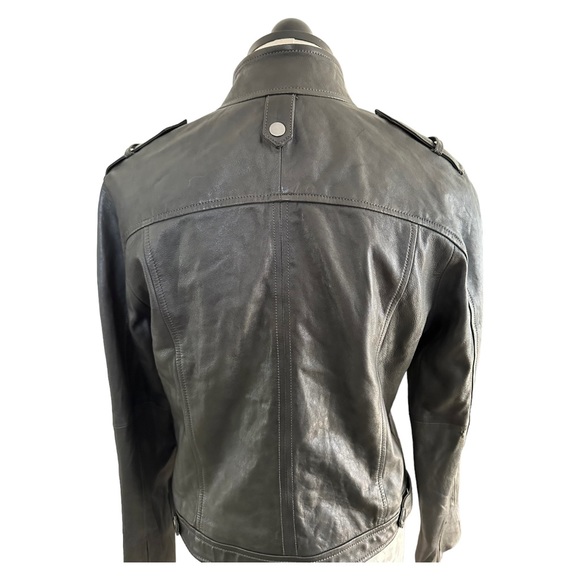 Banana Republic Leather Jacket Black Zip Front & Pockets Gun Flap Moto  Size M - Picture 5 of 15